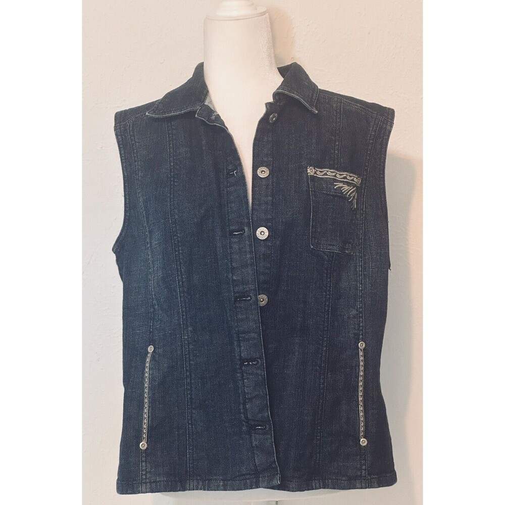 Chico’s Platinum Size 2 (US L) Embroidery Button Up Denim Vest Boho Western